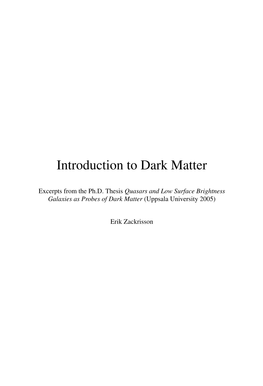 Introduction to Dark Matter