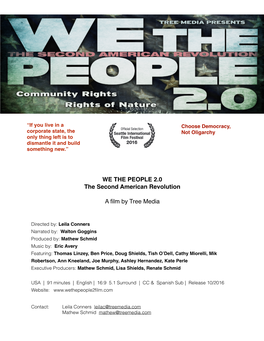 WE the PEOPLE 2.0 the Second American Revolution a Film by Tree