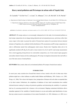 Heavy Metal Pollution and Pb Isotopes in Urban Soils of Napoli, Italy