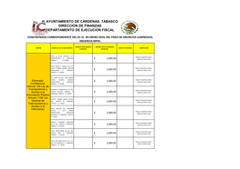 H. Ayuntamiento De Cárdenas, Tabasco Direccion De Finanzas Departamento De Ejecucion Fiscal