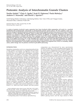 Proteomic Analysis of Interchromatin Granule Clusters Noriko Saitoh,*† Chris S