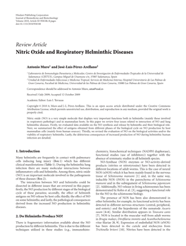 Nitric Oxide and Respiratory Helminthic Diseases