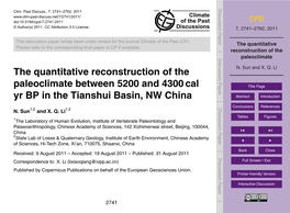 The Quantitative Reconstruction of the Paleoclimate Is the Ultimate Goal of Studying Past Global Change