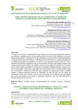 Moda, Responsabilidade Social Corporativa E Trabalho Escravo: O Consumo De Vestuário Pelas Universitárias