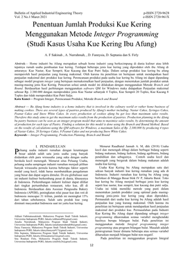 Penentuan Jumlah Produksi Kue Kering Menggunakan Metode Integer Programming (Studi Kasus Usaha Kue Kering Ibu Afung)