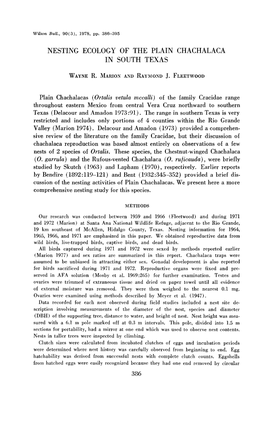 Nesting Ecology of the Plain Chachalaca in South Texas