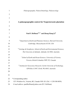 A Palaeogeographic Context for Neoproterozoic Glaciation