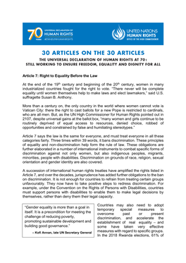 Article 7: Right to Equality Before the Law at the End of the 19Th Century