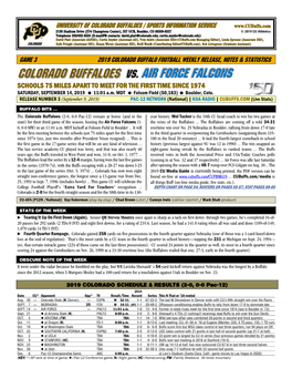 University of Colorado Buffaloes / Sports Information Service Game 3 2019 Colorado Buffalo Football Weekly Release, Notes &