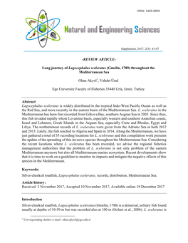 Long Journey of Lagocephalus Sceleratus (Gmelin, 1789) Throughout the Mediterranean Sea