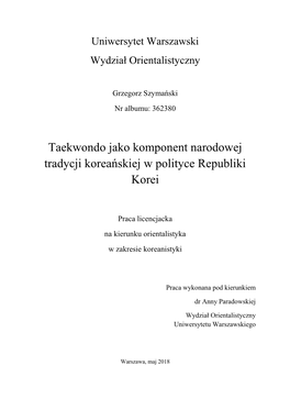 Taekwondo Jako Komponent Narodowej Tradycji Koreańskiej W Polityce Republiki Korei