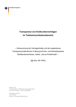 Transparenz Von Endkundenverträgen Im Telekommunikationsbereich