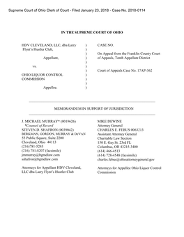 IN the SUPREME COURT of OHIO HDV CLEVELAND, LLC, Dba Larry ) Flynt's Hustler Club, ) ) Appellant, ) ) Vs. ) ) OHIO LIQUOR CONT