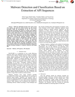 Malware Detection and Classification Based on Extraction of API Sequences