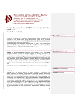 Norwegian Parliamentary Discourse 2004–2014 on the Norwegian Constitution’S Language Form*