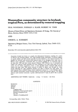 Mammalian Community Structure in Lowland, Tropical Peru, As Determined by Removal Trapping