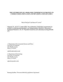 The Contribution of Laboratory Experiments on Protists to Understanding Population and Metapopulation Dynamics