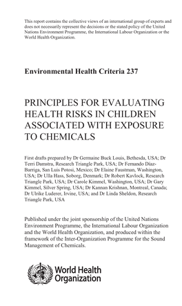 Principles for Evaluating Health Risks in Children Associated with Exposure to Chemicals