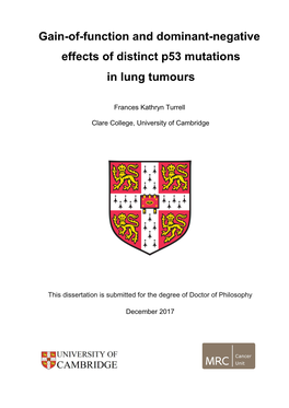 Gain-Of-Function and Dominant-Negative Effects of Distinct P53 Mutations in Lung Tumours