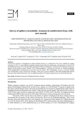 Survey of Spiders (Arachnida: Araneae) in Southwestern Iran, with New Records