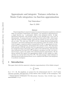 Approximate and Integrate: Variance Reduction in Monte Carlo Integration Via Function Approximation