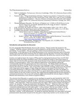 The Whig Interpretation Rediviva Newton Key 1. Mark A. Kishlansky, Parliamentary Selection (Cambridge, 1986), 105. (Electronic R