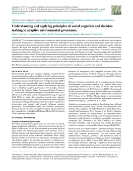 Understanding and Applying Principles of Social Cognition and Decision Making in Adaptive Environmental Governance