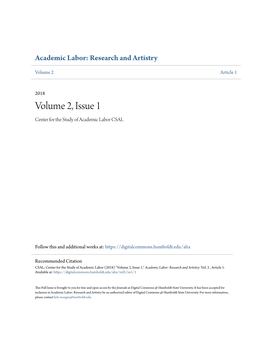 Volume 2, Issue 1 Center for the Study of Academic Labor CSAL