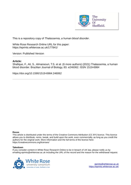 Thalassemia, a Human Blood Disorder