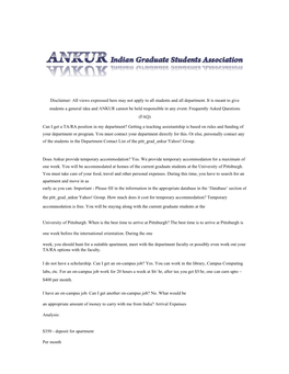 Views Expressed Here May Not Apply to All Students and All Department. It Is Meant to Give Students a General Idea and ANKUR Cannot Be Held Responsible in Any Event