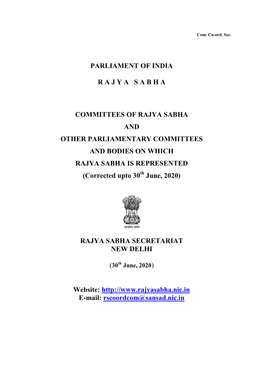 Parliament of India R a J Y a S a B H a Committees