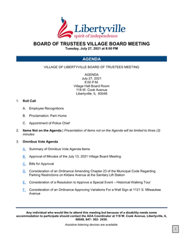 Board of Trustees Village Board Agenda