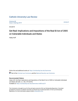 Implications and Impositions of the Real ID Act of 2005 on Vulnerable Individuals and States