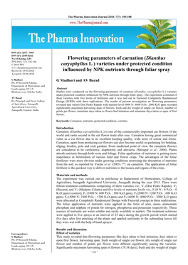 Flowering Parameters of Carnation (Dianthus Caryophyllus L.) Varieties Under Protected Condition Influenced by NPK Nutrients Through Foliar Spray