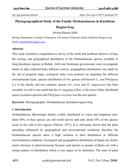 Phytogeographical Study of the Family Orobanchaceae in Kurdistan