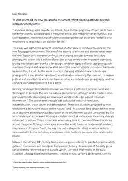 To What Extent Did the New Topographic Movement Reflect Changing Attitudes Towards Landscape Photography?