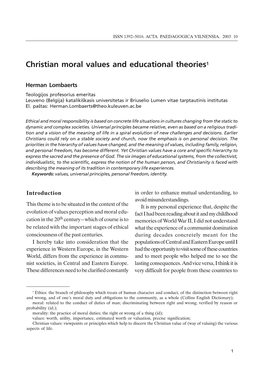 Christian Moral Values and Educational Theories1