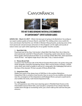 Five Not to Miss Berkshire Waterfalls Recommended by Canyon Ranch® Expert Outdoor Guides