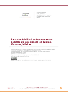 La Sustentabilidad En Tres Empresas Sociales De La Región De Los Tuxtlas, Veracruz, México