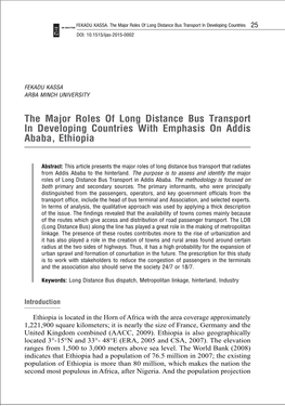 The Major Roles of Long Distance Bus Transport in Developing Countries with Emphasis on Addis Ababa, Ethiopia