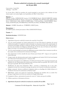 Procès Verbal De La Réunion De Conseil Municipal