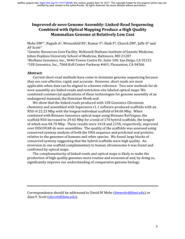 Improved De Novo Genome Assembly: Linked-Read Sequencing Combined with Optical Mapping Produce a High Quality Mammalian Genome at Relatively Low Cost