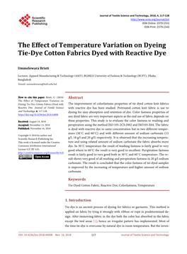 The Effect of Temperature Variation on Dyeing Tie-Dye Cotton Fabrics Dyed with Reactive Dye