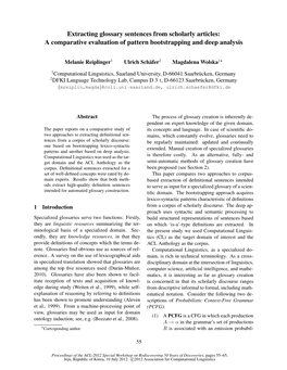 Extracting Glossary Sentences from Scholarly Articles: a Comparative Evaluation of Pattern Bootstrapping and Deep Analysis
