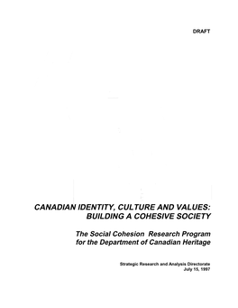 Canadian Identity, Culture and Values: Building a Cohesive Society