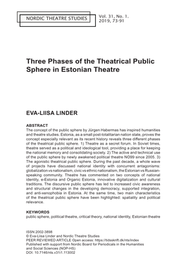 Three Phases of the Theatrical Public Sphere in Estonian Theatre