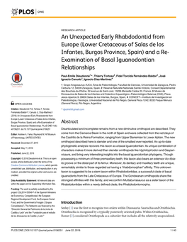 Lower Cretaceous of Salas De Los Infantes, Burgos Province, Spain) and a Re- Examination of Basal Iguanodontian Relationships