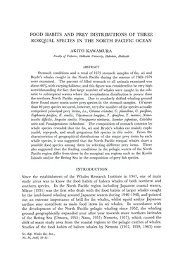 Kawamura, A. Food Habits and Prey Distributions of Three Rorqual