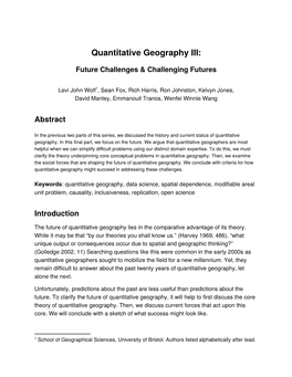 Quantitative Geography III