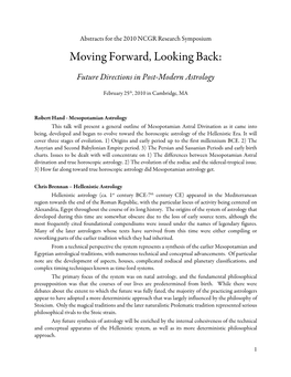 Abstracts for the 2010 NCGR Research Symposium Moving Forward, Looking Back